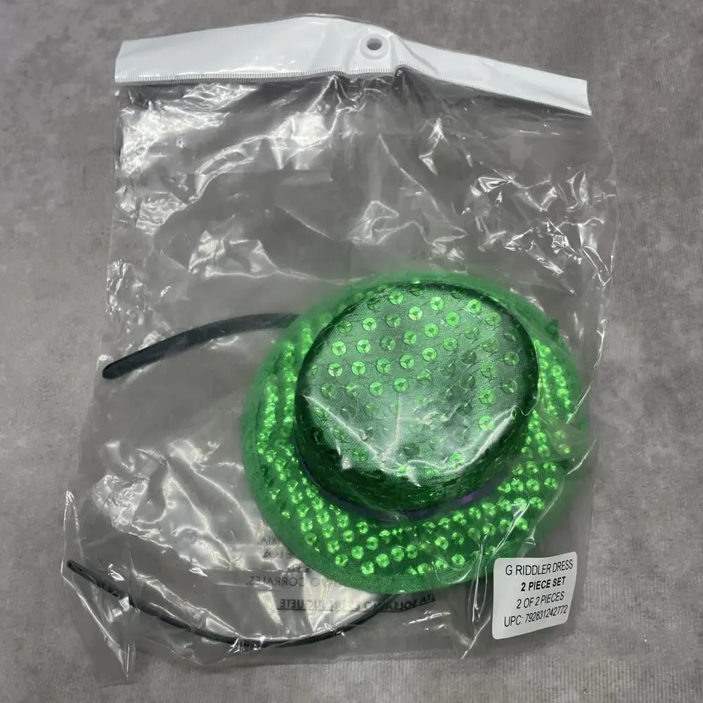 DC The Riddler Child Costume Dress w/Hat Headband Girl Size 10/12 NWT Halloween